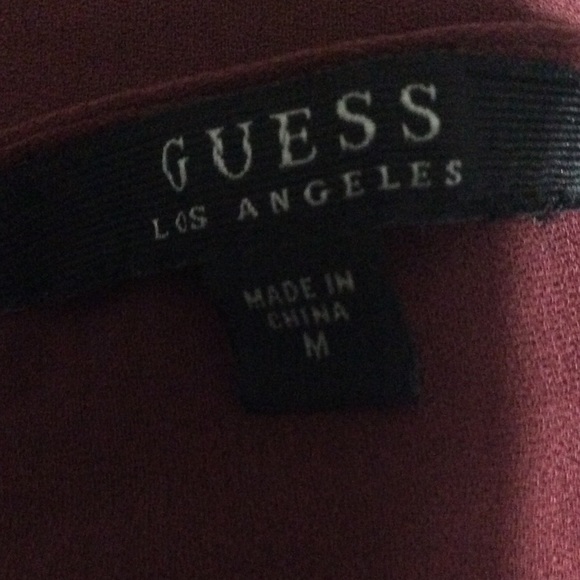 Burgundy GUESS cold shoulder front tassel tie top - Picture 5 of 8